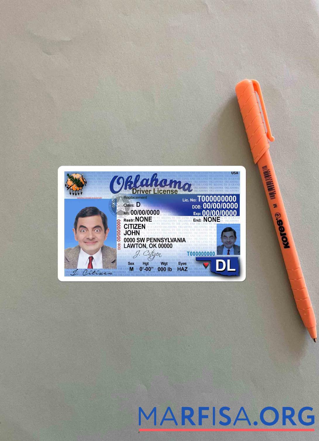 Printable USA Oklahoma DL photolook example